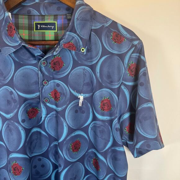 William Murray Men’s M Golf Polo Shirt Blue Bowling Rose Stretch Performance - Picture 1 of 12